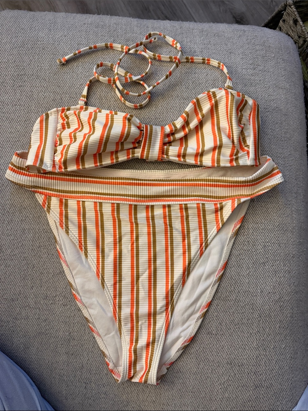 No Boundaries Striped Bikini Set in Orange, Cream and Green